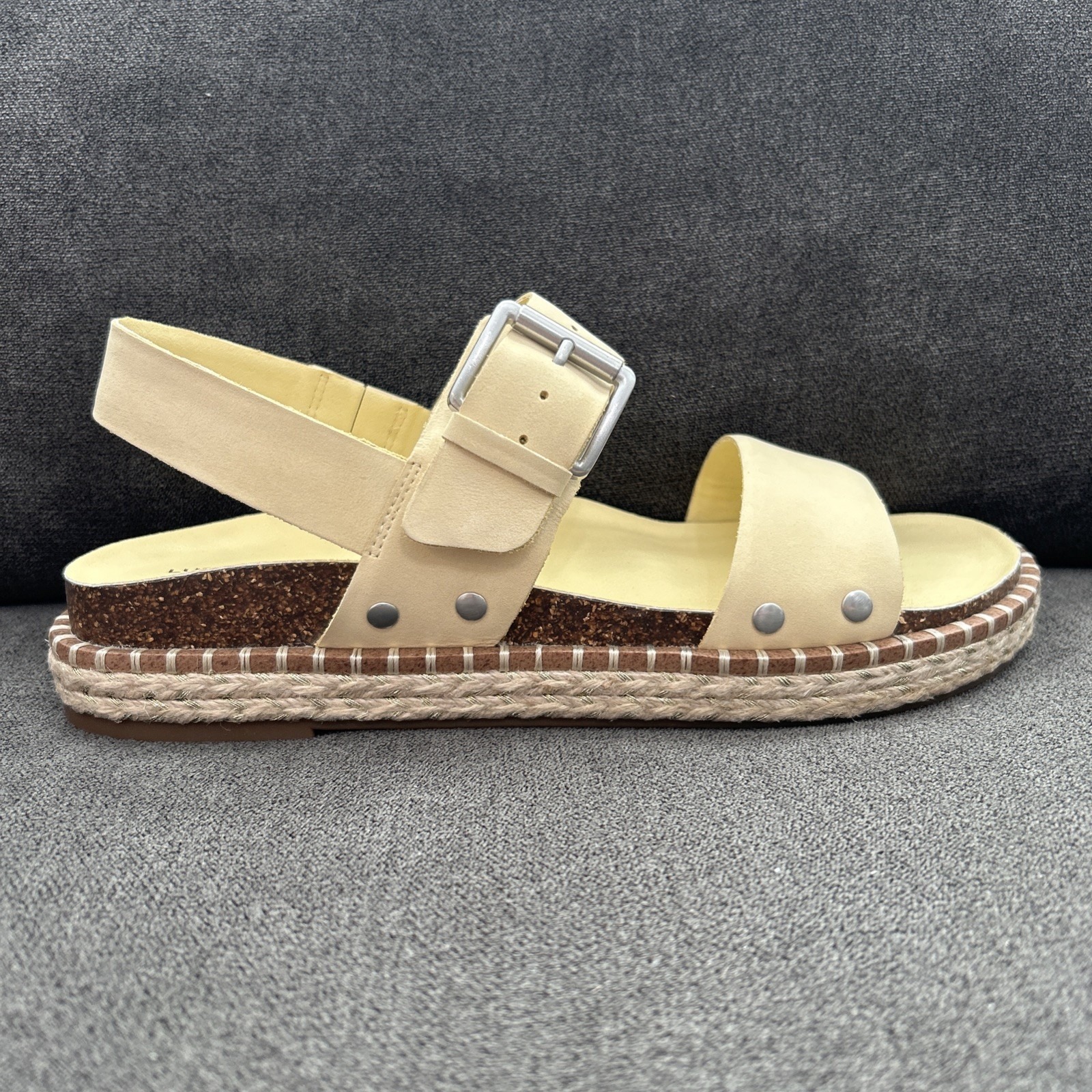 Lucky Brand Umora W 9.5m Sunlight Yellow Leather Espadrille Side Buckle Sandals